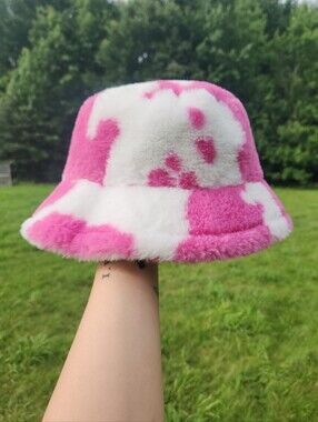 "Got Strawberry Milk?" Fur Pink Cow Print Bucket Hat